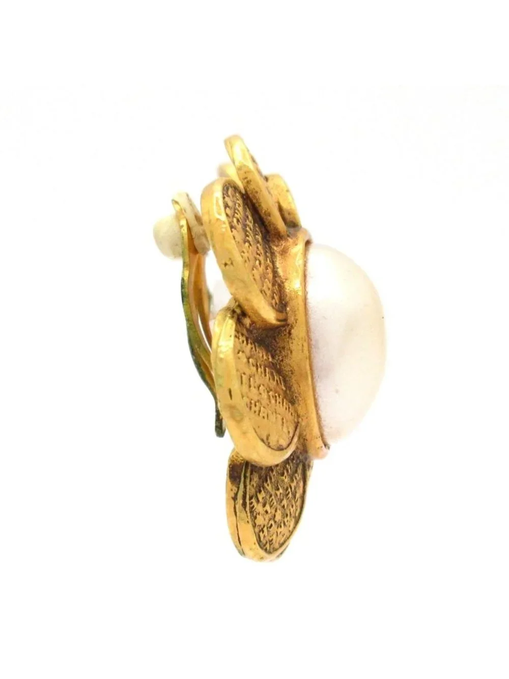 Chanel Earrings Ivory Gold Flower